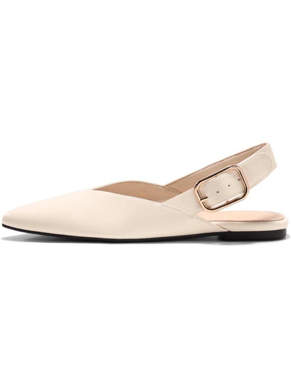 Women's Beige Flat Mules Closed Pointed Toe Slingback Slip On Office Dress Shoes